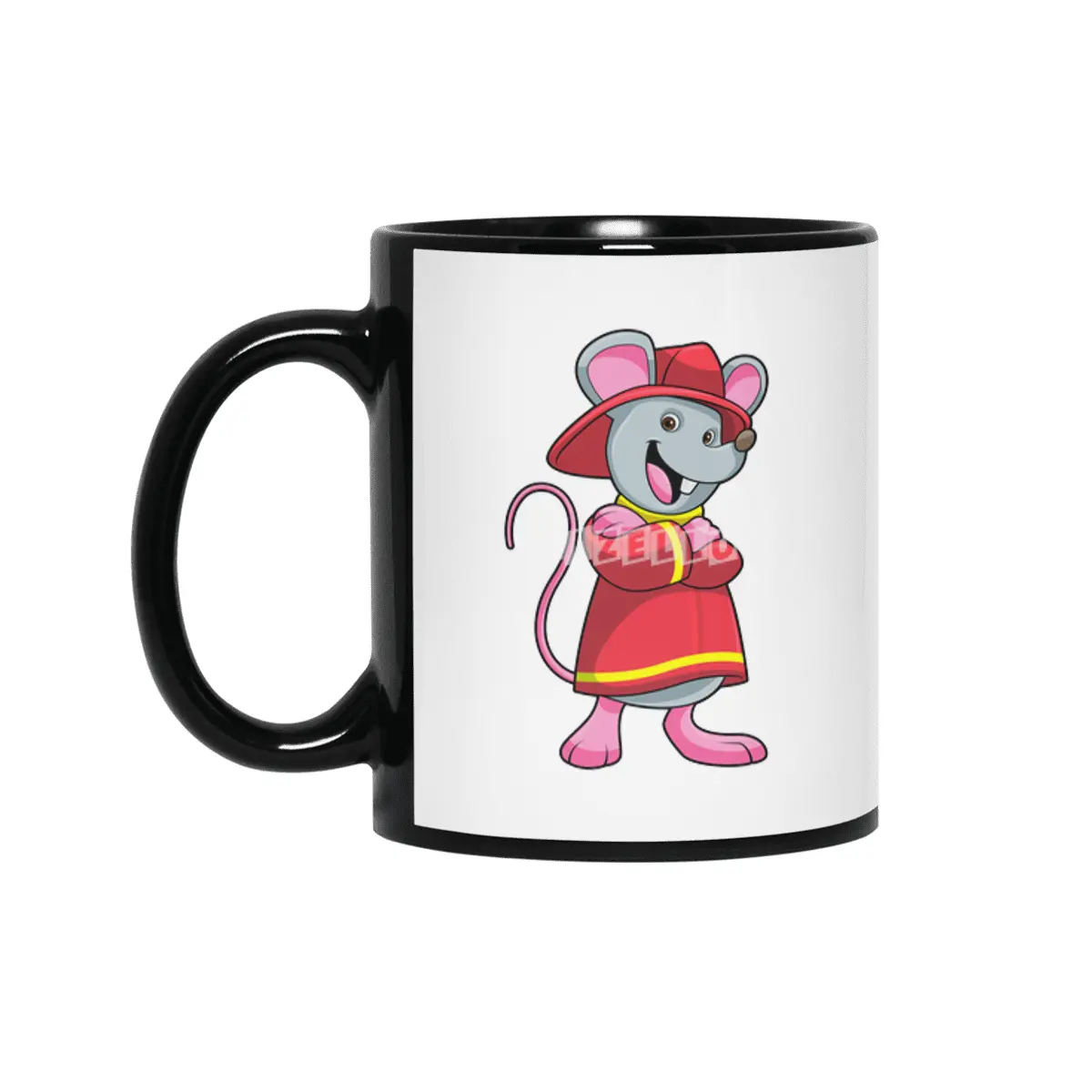 Mouse as Firefighter with Helmet Siyah Kupa