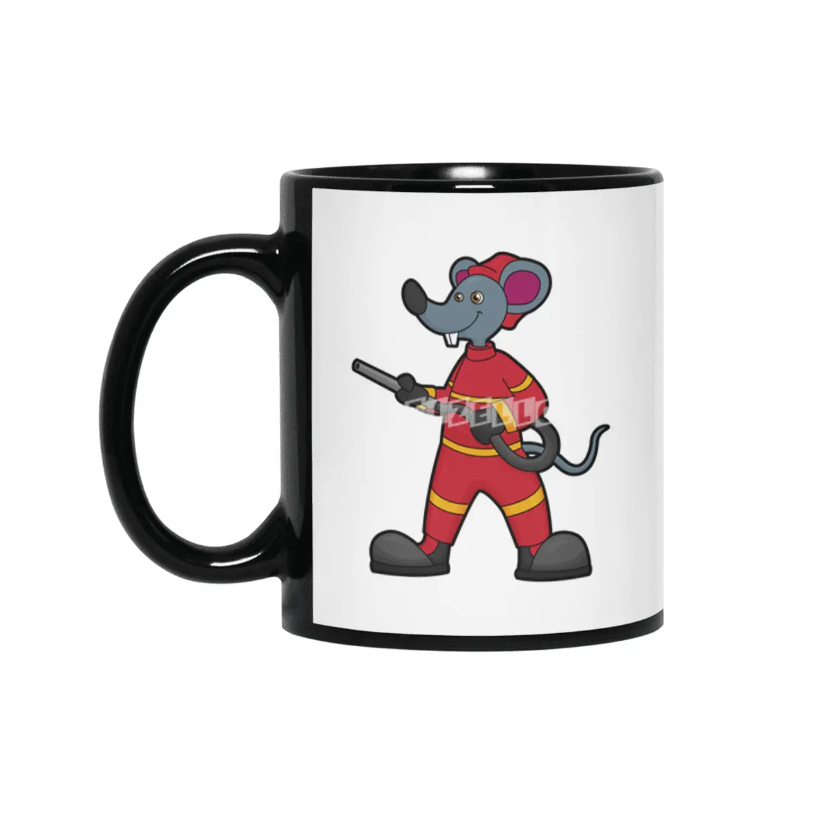 Mouse as Firefighter with Hose Siyah Kupa