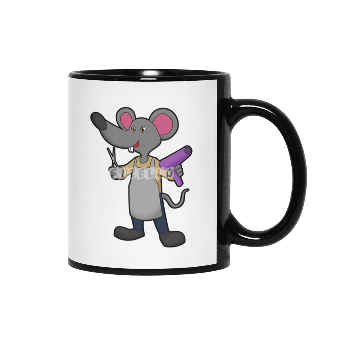 Mouse as Hairdresser with Scissors & Hair dryer Siyah Kupa