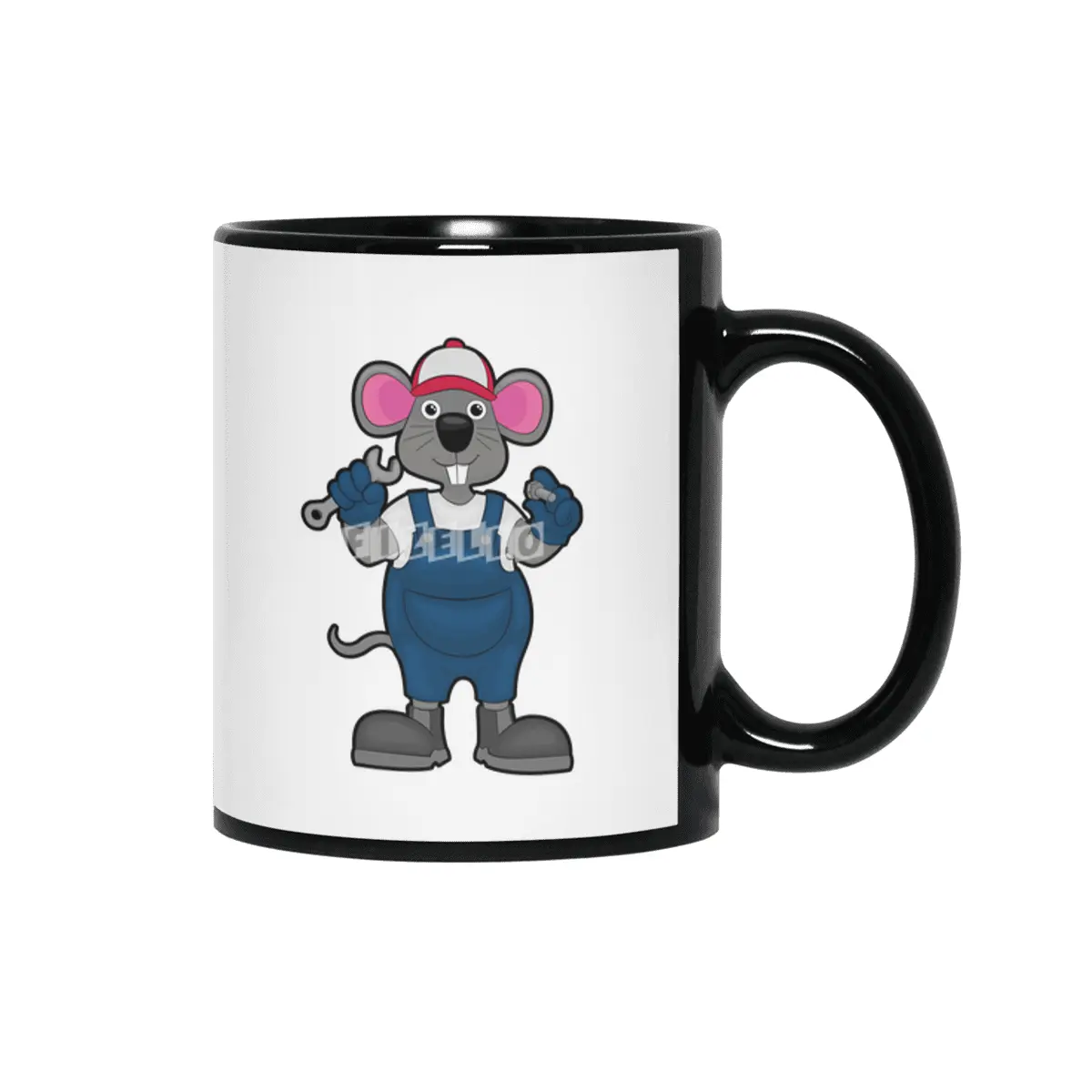 Mouse as Mechanic with Screw & Spanner Siyah Kupa