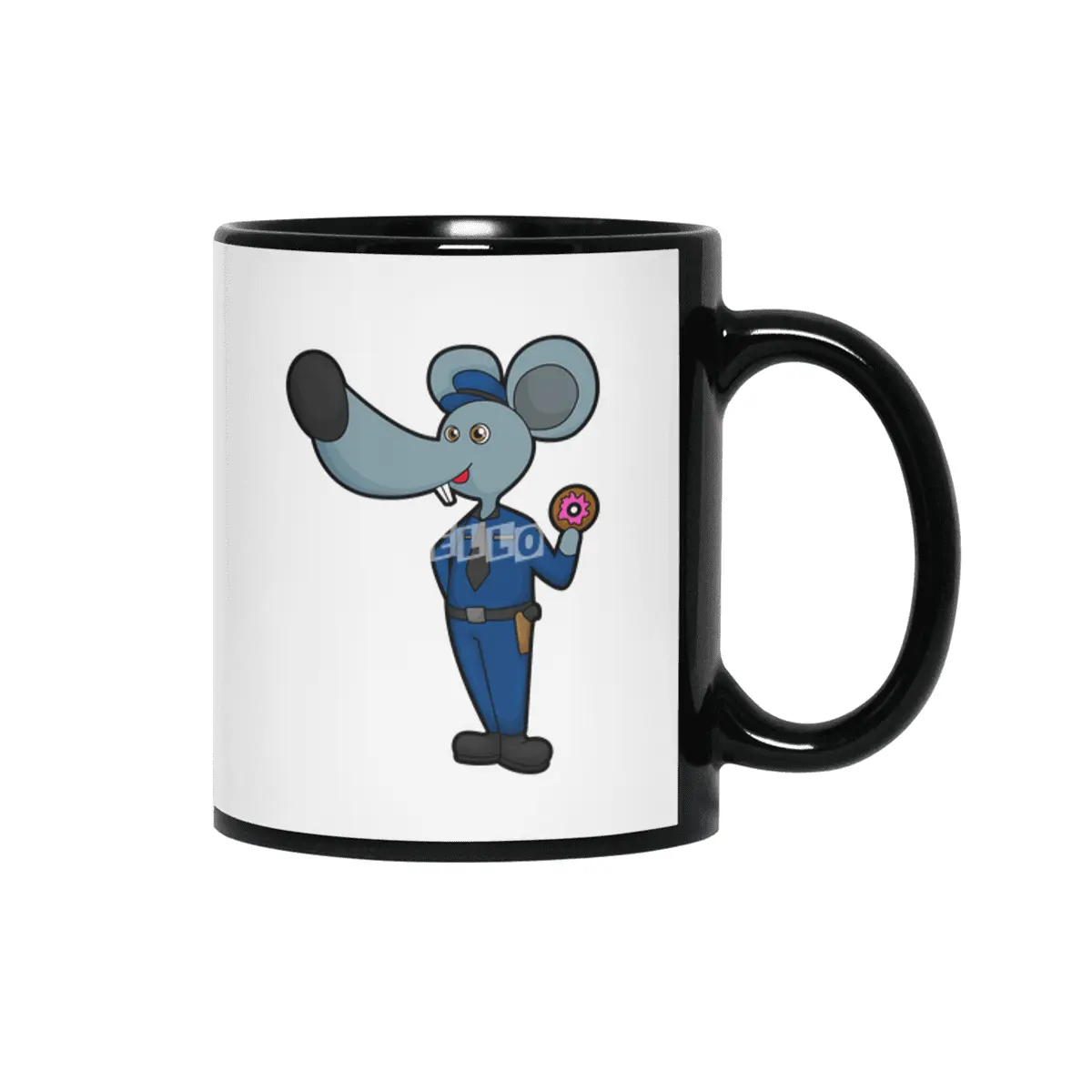 Mouse as Police officer with Donut Siyah Kupa
