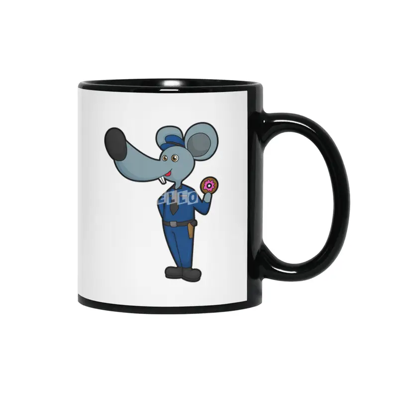 Mouse as Police officer with Donut Siyah Kupa