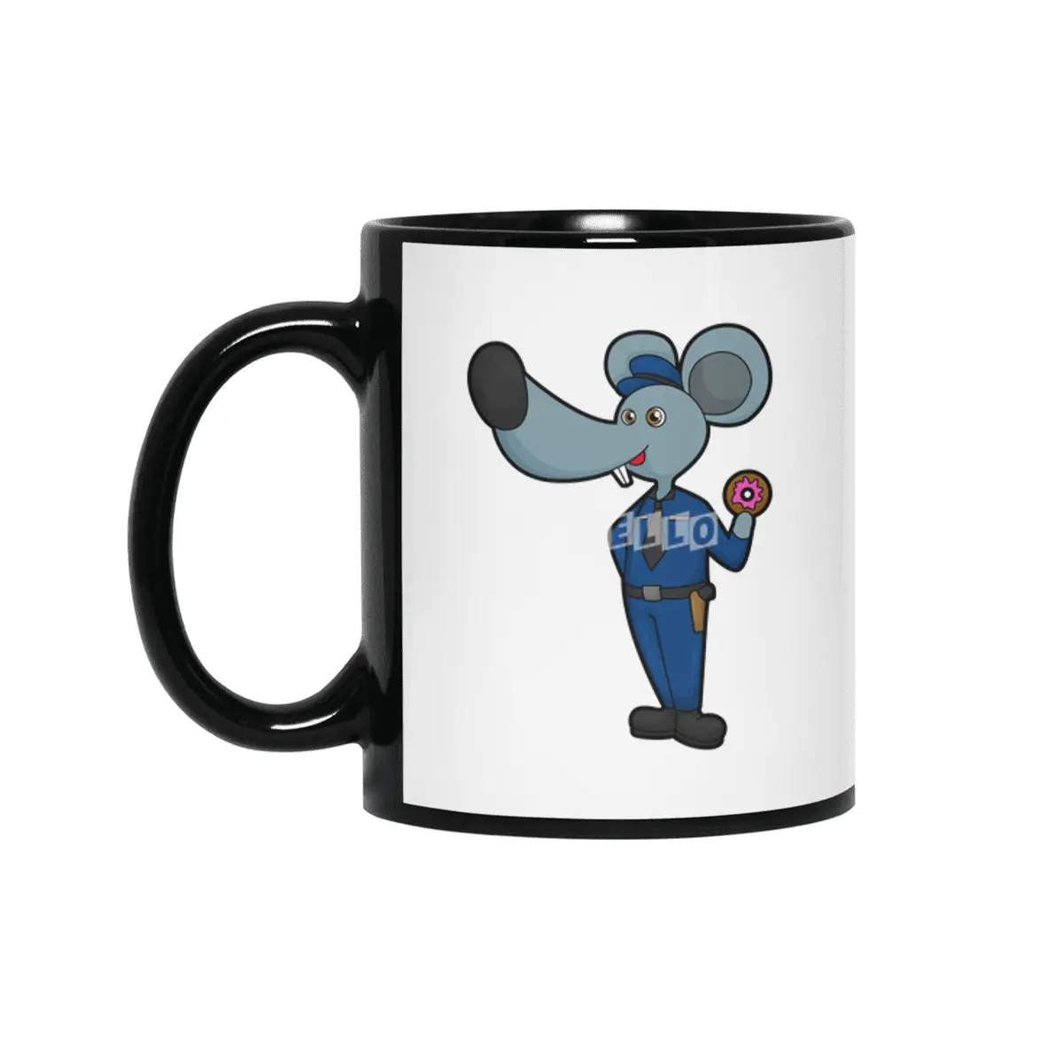 Mouse as Police officer with Donut Siyah Kupa