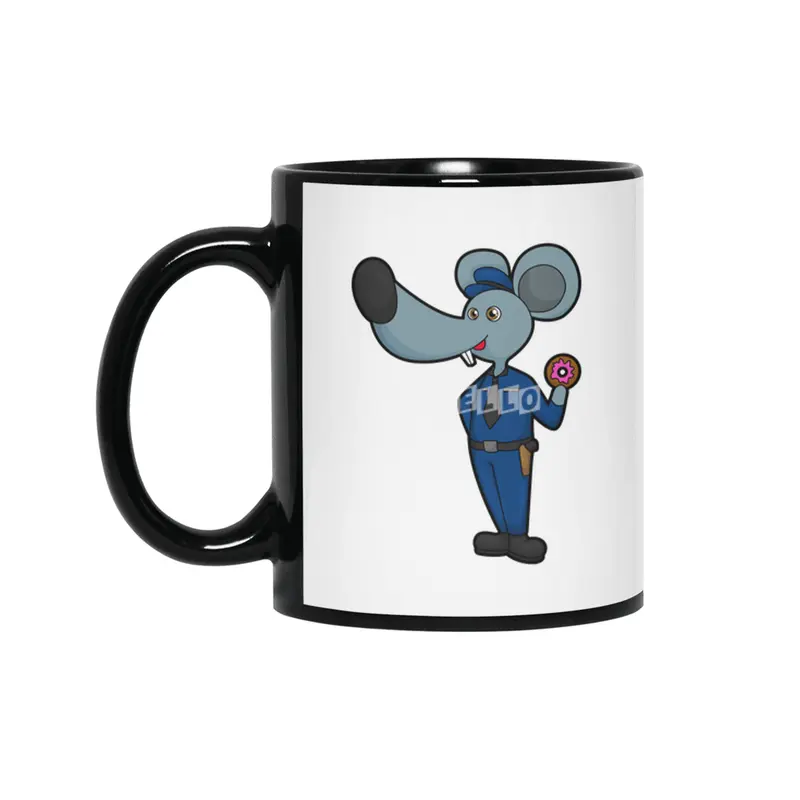 Mouse as Police officer with Donut Siyah Kupa