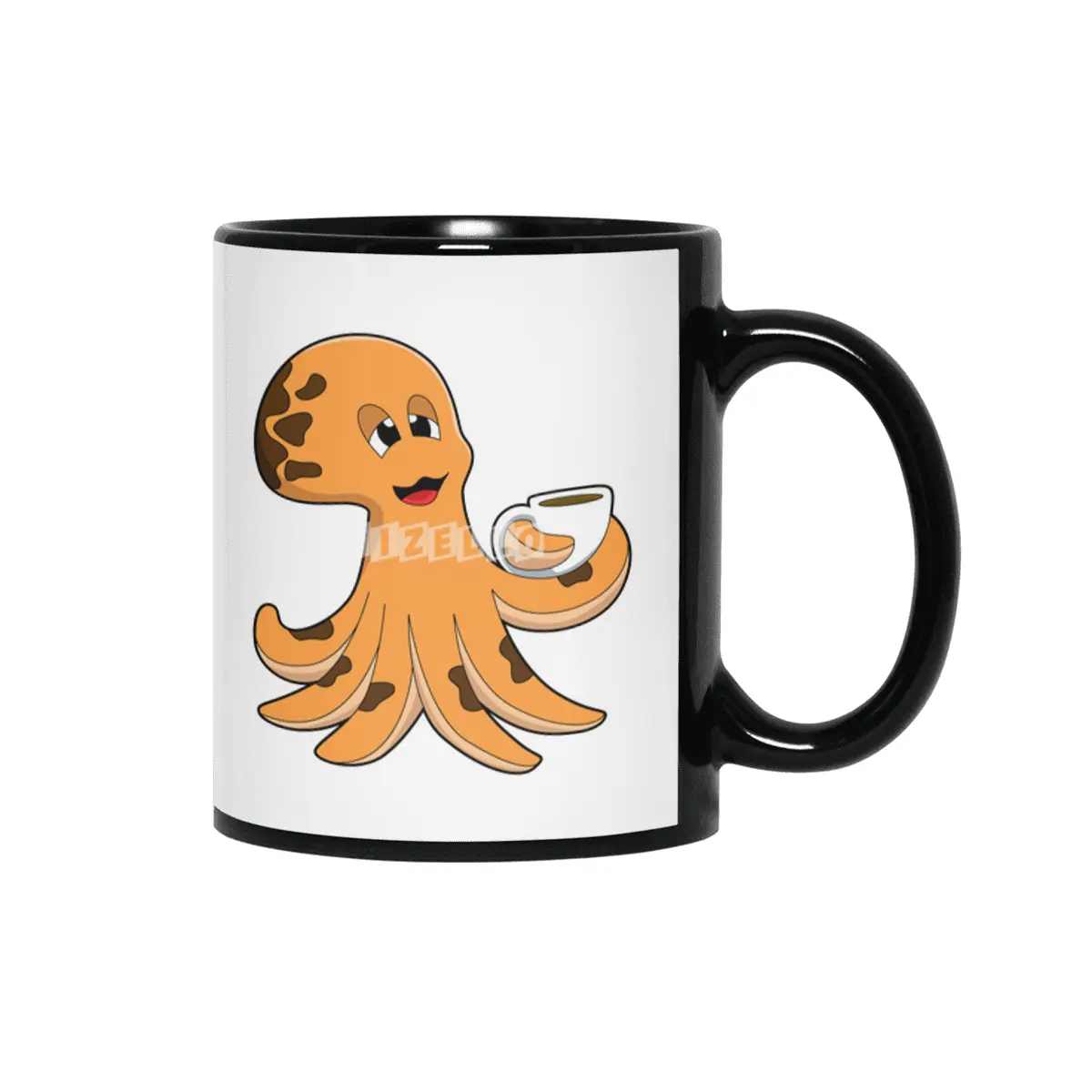Octopus with Cup of Coffee Siyah Kupa