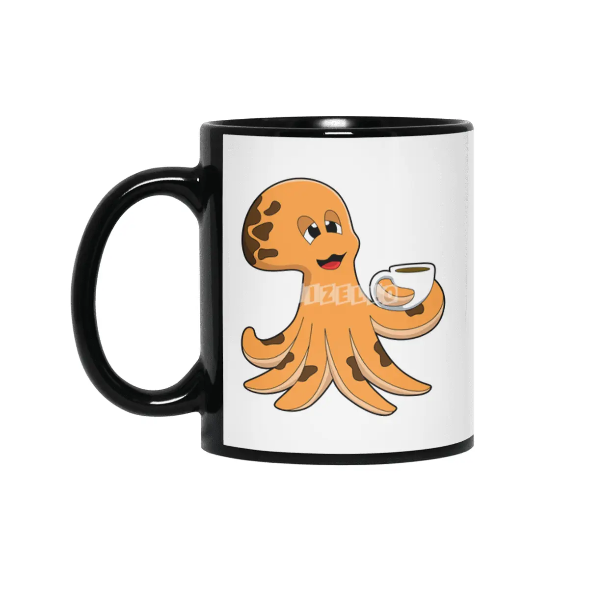 Octopus with Cup of Coffee Siyah Kupa