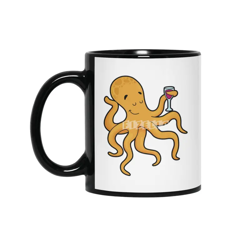 Octopus with Glass of Juice Siyah Kupa