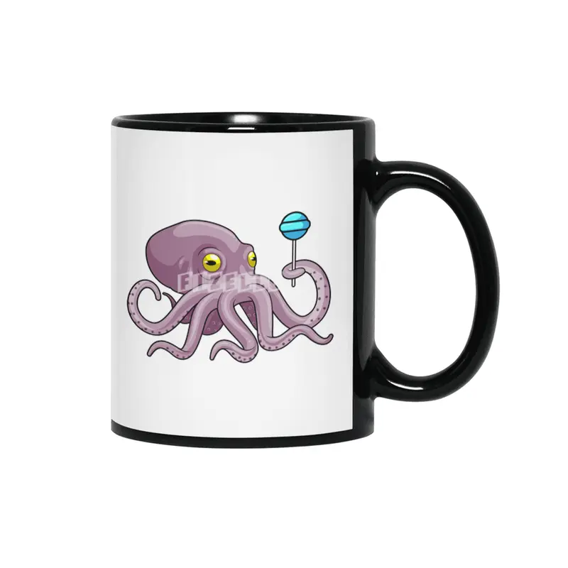 Octopus with Lollipop Siyah Kupa