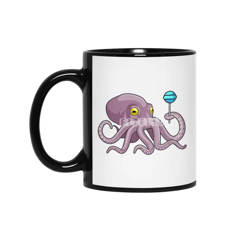 Octopus with Lollipop Siyah Kupa