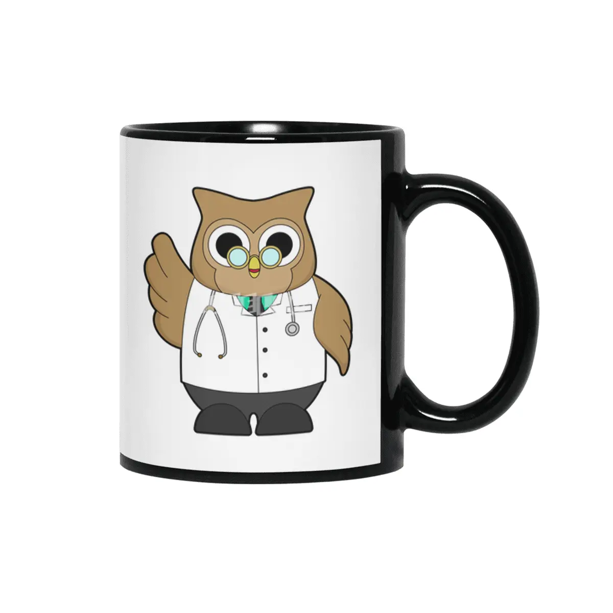 Owl as Doctor with Stetoscope Siyah Kupa