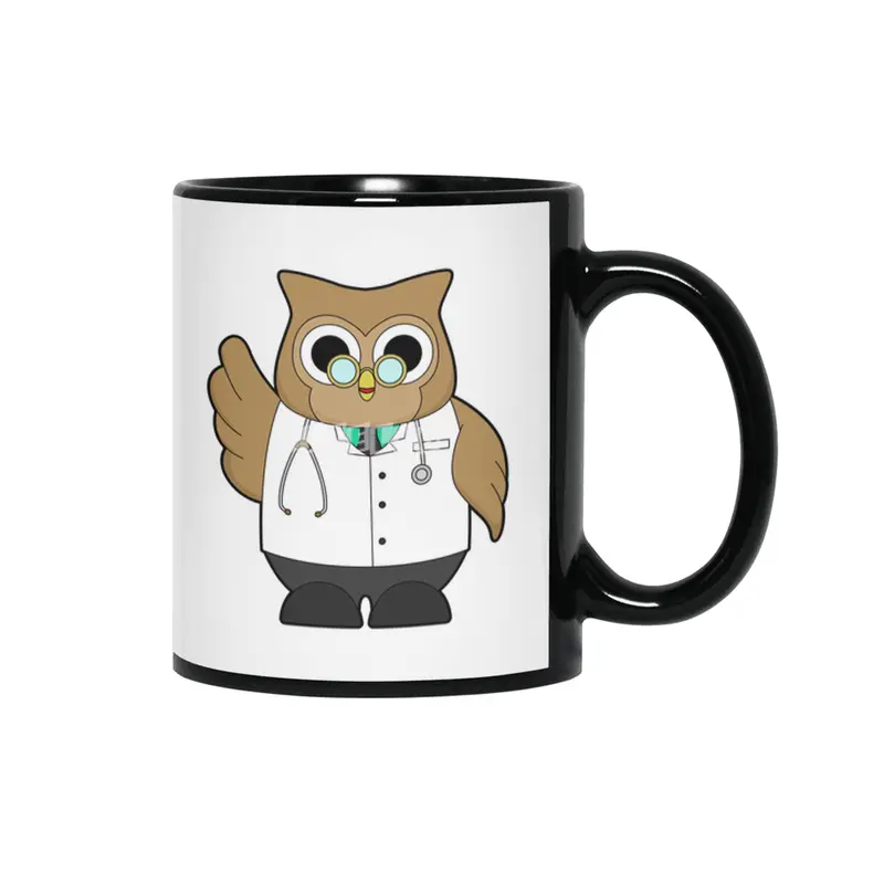 Owl as Doctor with Stetoscope Siyah Kupa