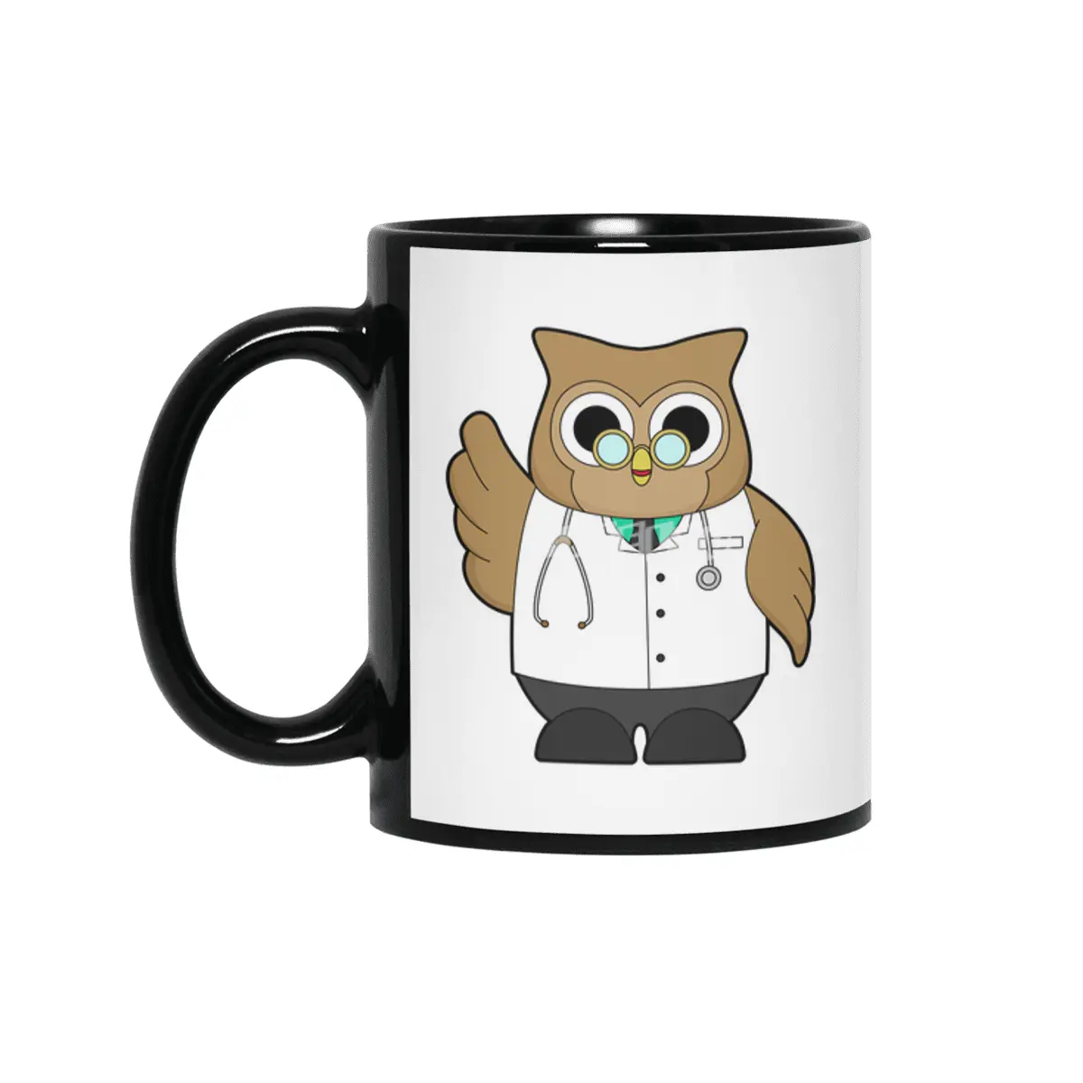 Owl as Doctor with Stetoscope Siyah Kupa