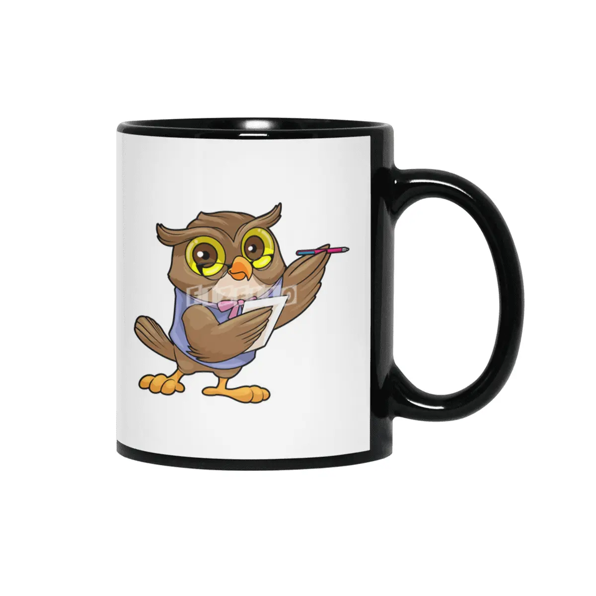 Owl as Secretary with Ballpoint pen & Note Siyah Kupa