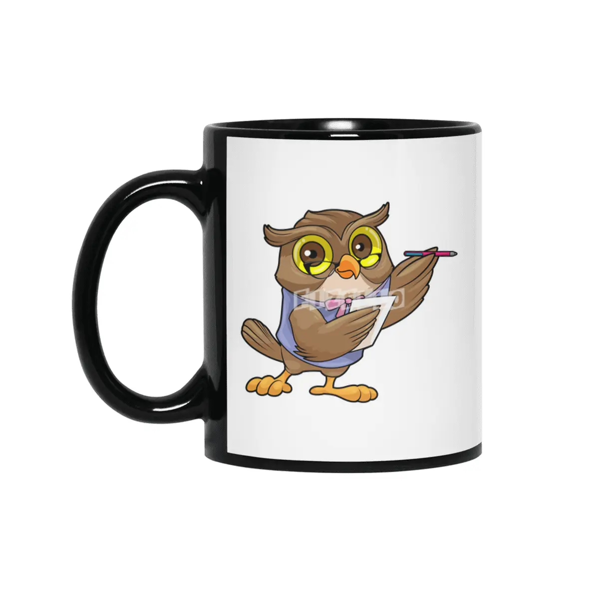 Owl as Secretary with Ballpoint pen & Note Siyah Kupa