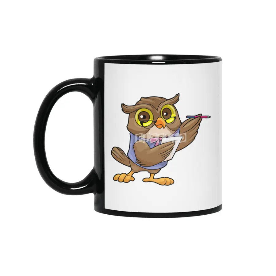 Owl as Secretary with Ballpoint pen & Note Siyah Kupa