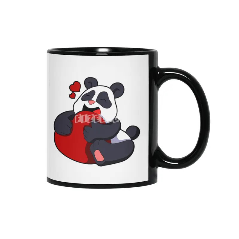 Panda - Love with Heart Siyah Kupa