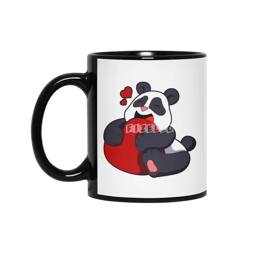 Panda - Love with Heart Siyah Kupa