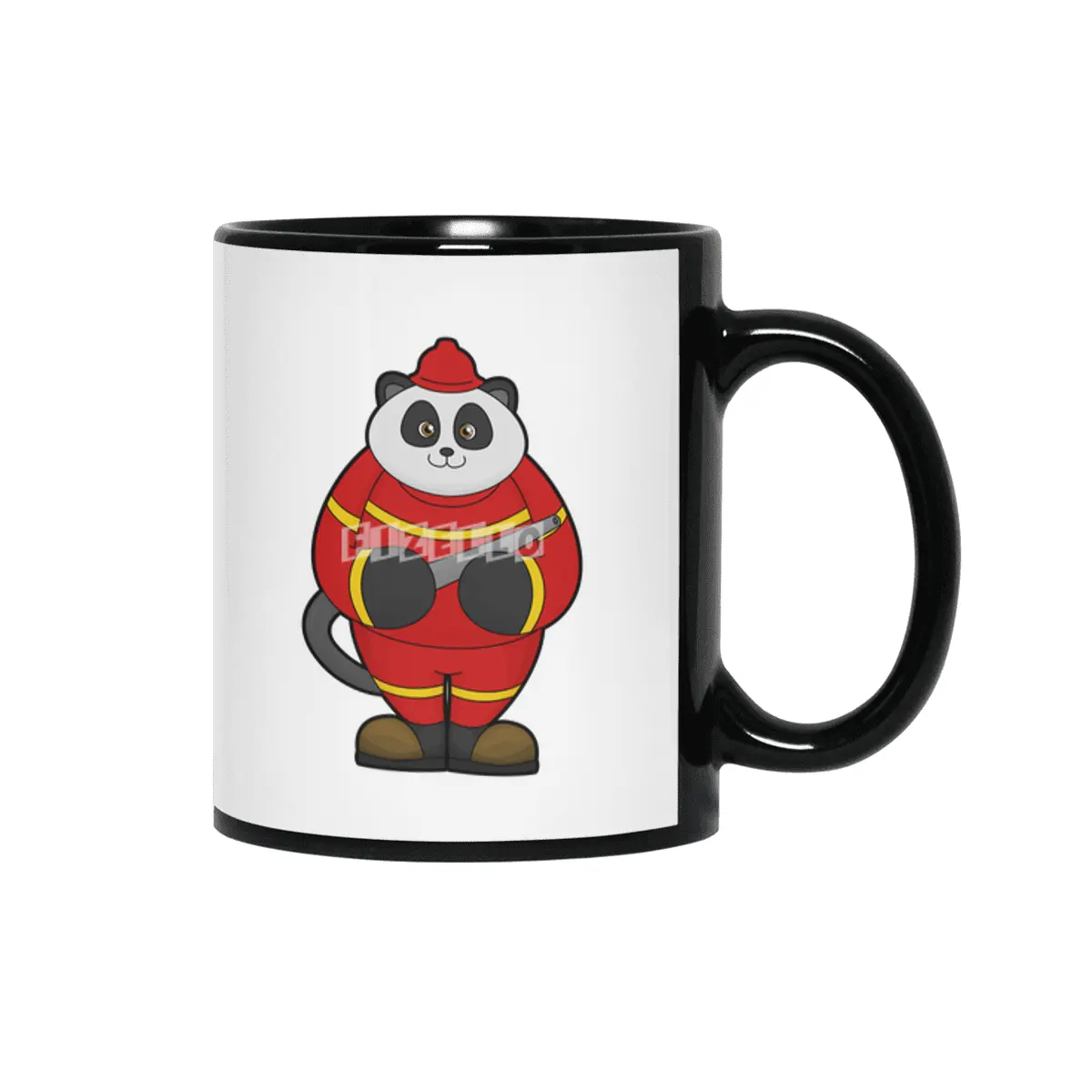 Panda as Firefighter with Hose Siyah Kupa