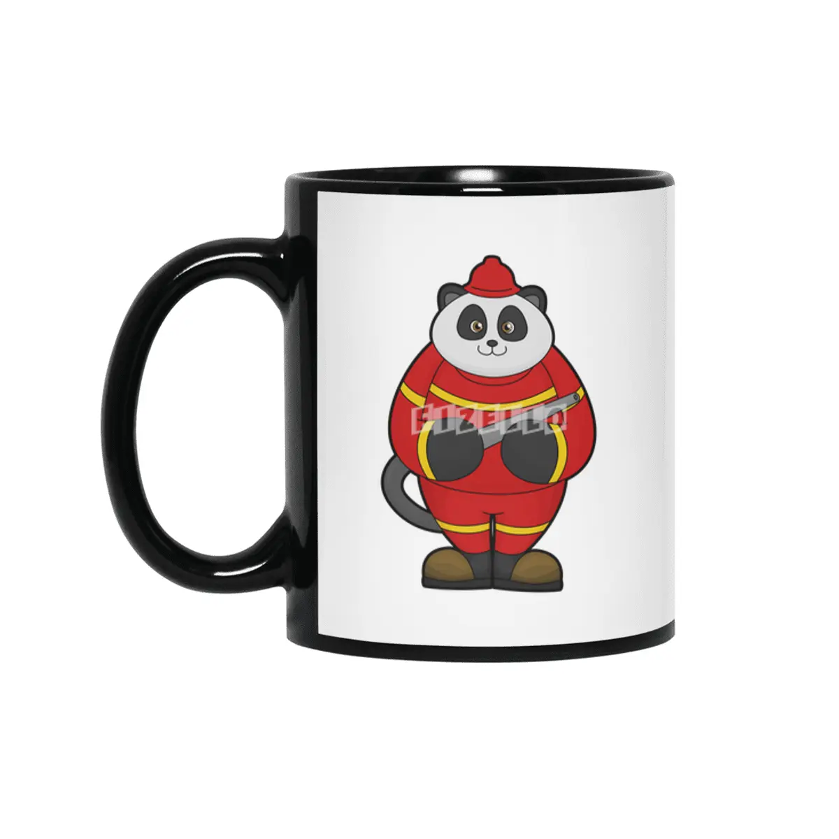 Panda as Firefighter with Hose Siyah Kupa
