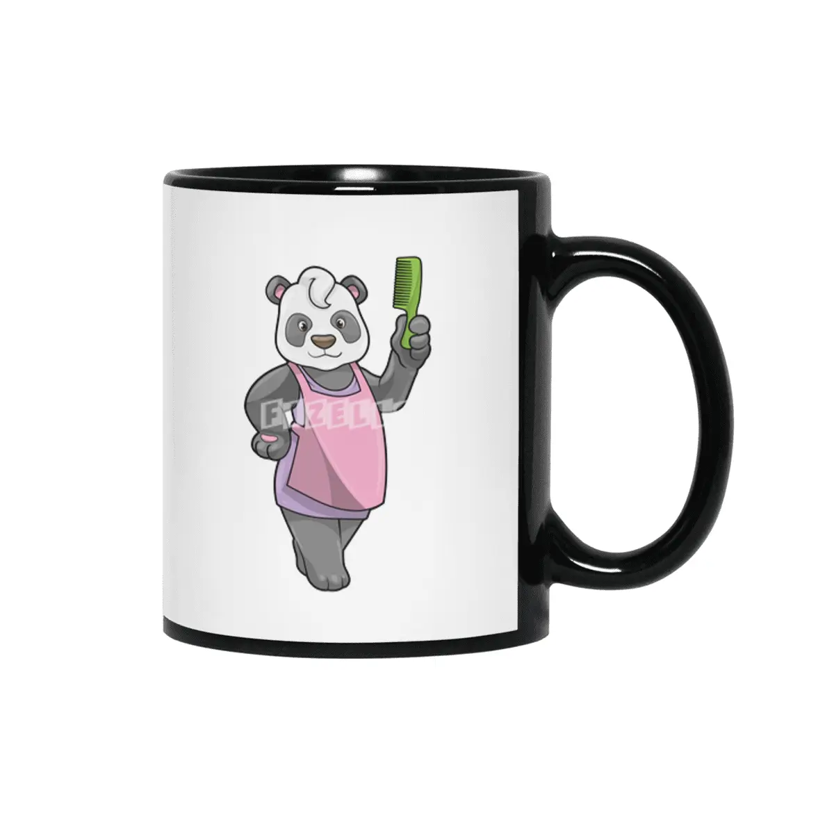 Panda as Hairdresser with Comb Siyah Kupa