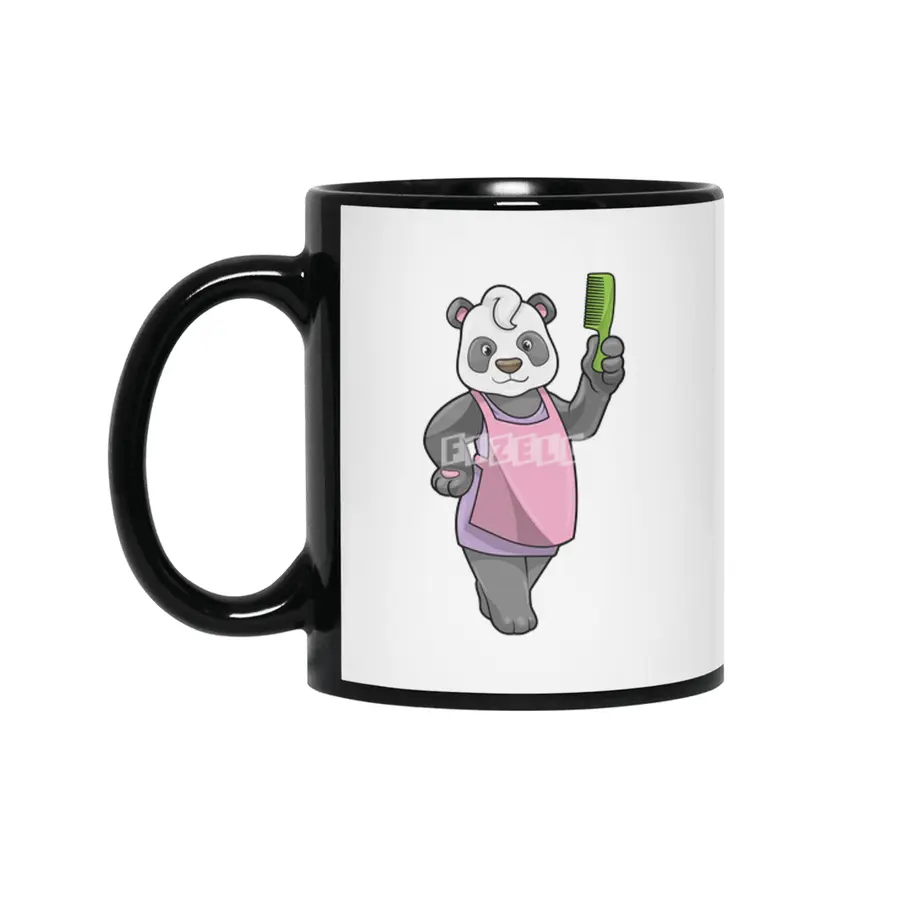 Panda as Hairdresser with Comb Siyah Kupa
