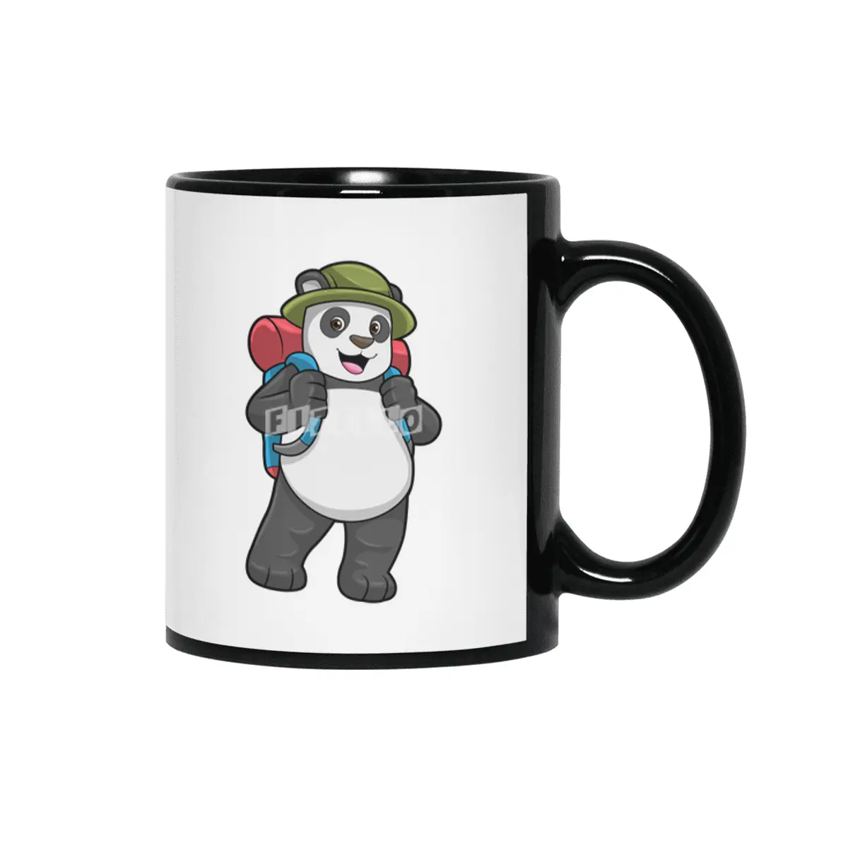 Panda as Hiker with Backpack Siyah Kupa