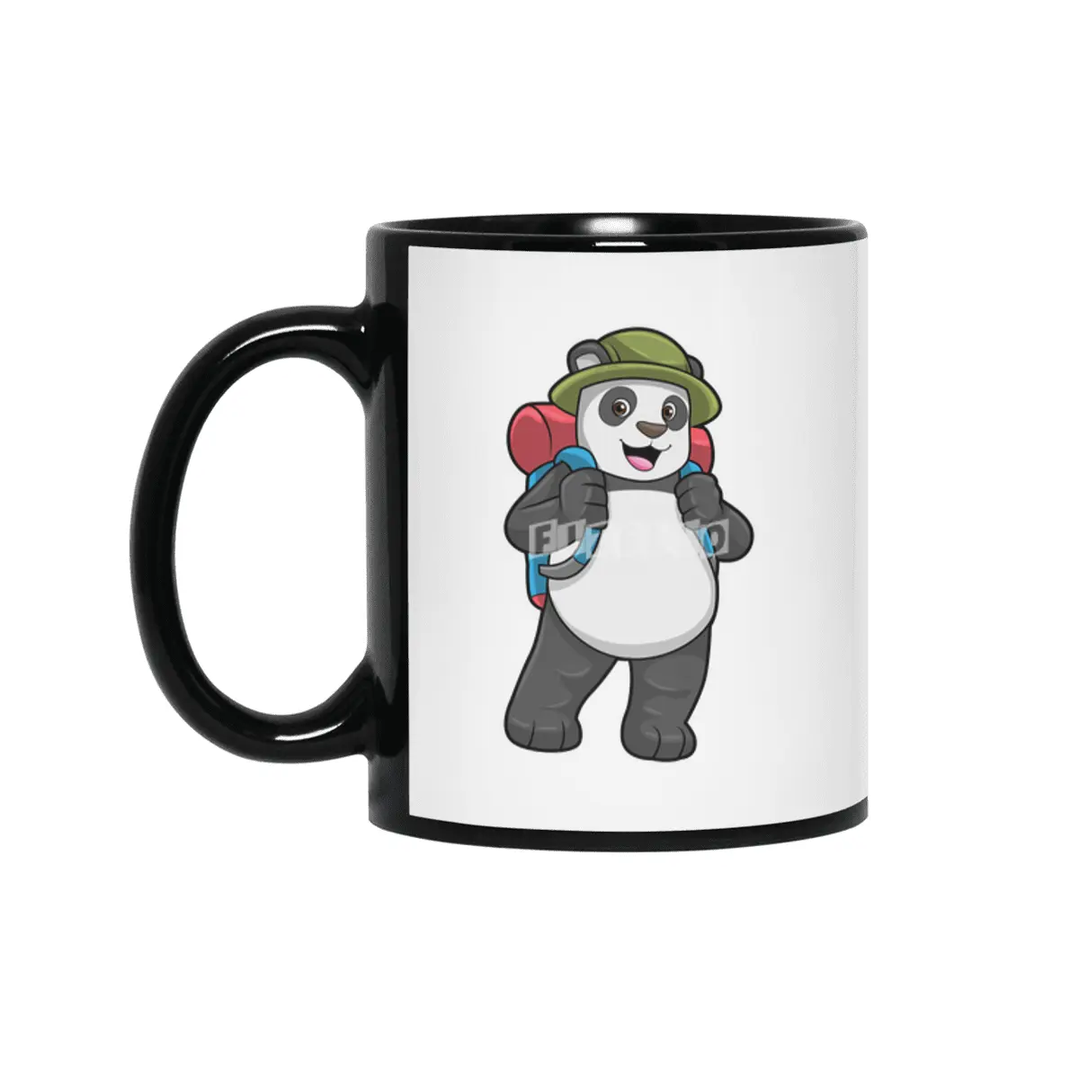 Panda as Hiker with Backpack Siyah Kupa