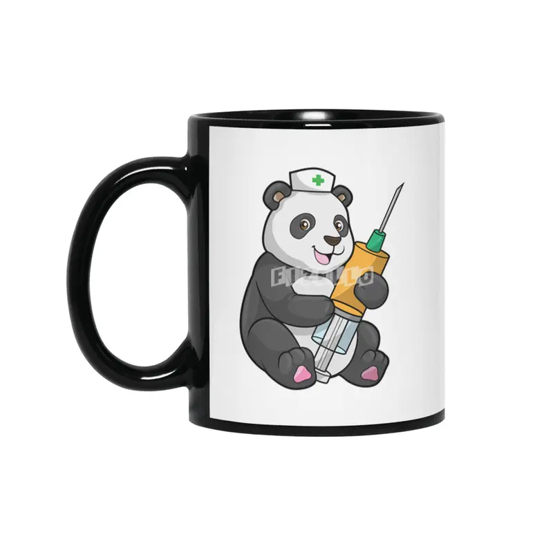 Panda as Nurse with Syringe Siyah Kupa