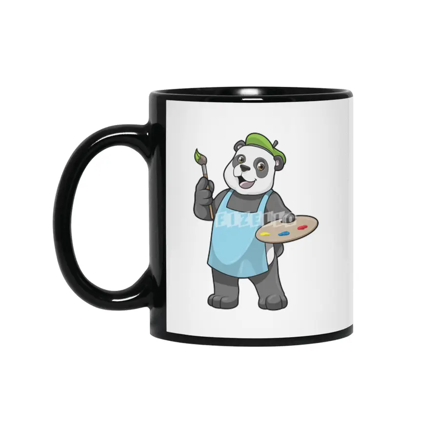 Panda as Painter with Brush & Colour Siyah Kupa