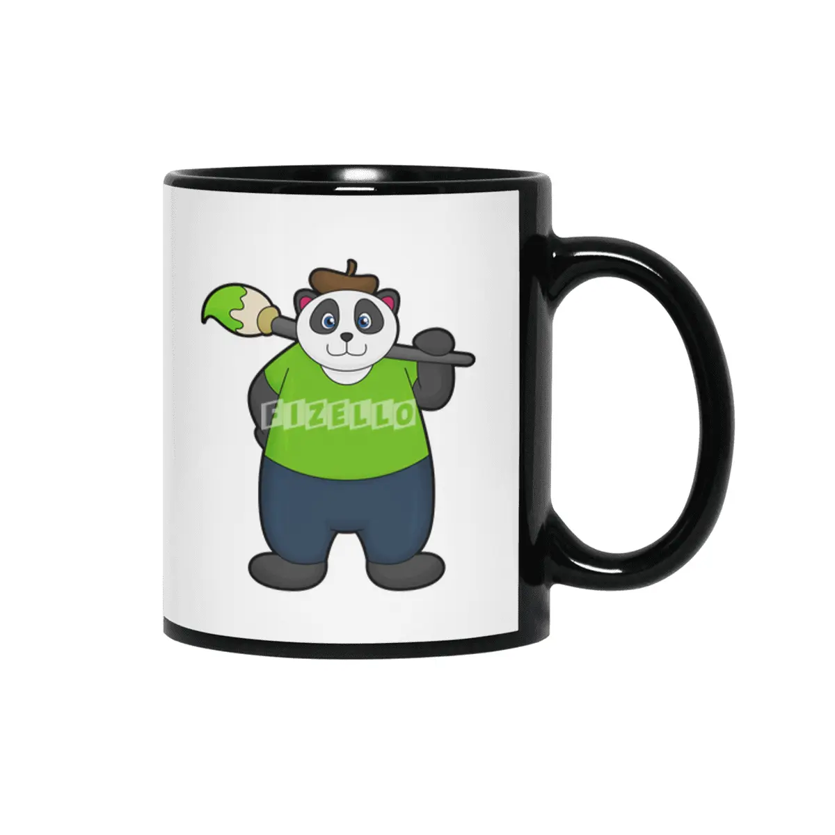 Panda as Painter with Paintbrush Siyah Kupa
