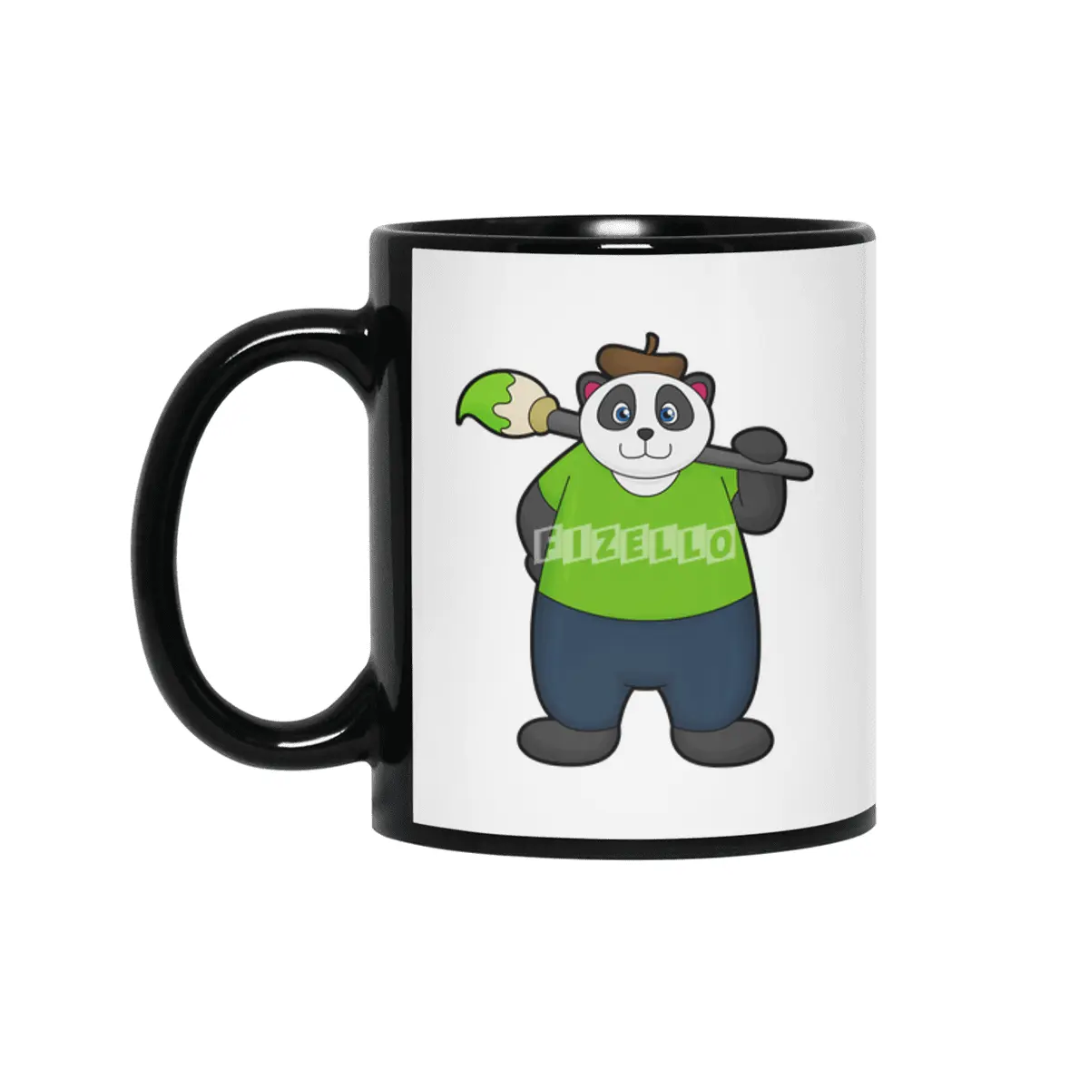Panda as Painter with Paintbrush Siyah Kupa