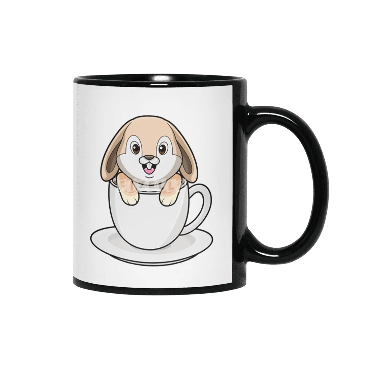 Rabbit with Coffee Cup Siyah Kupa