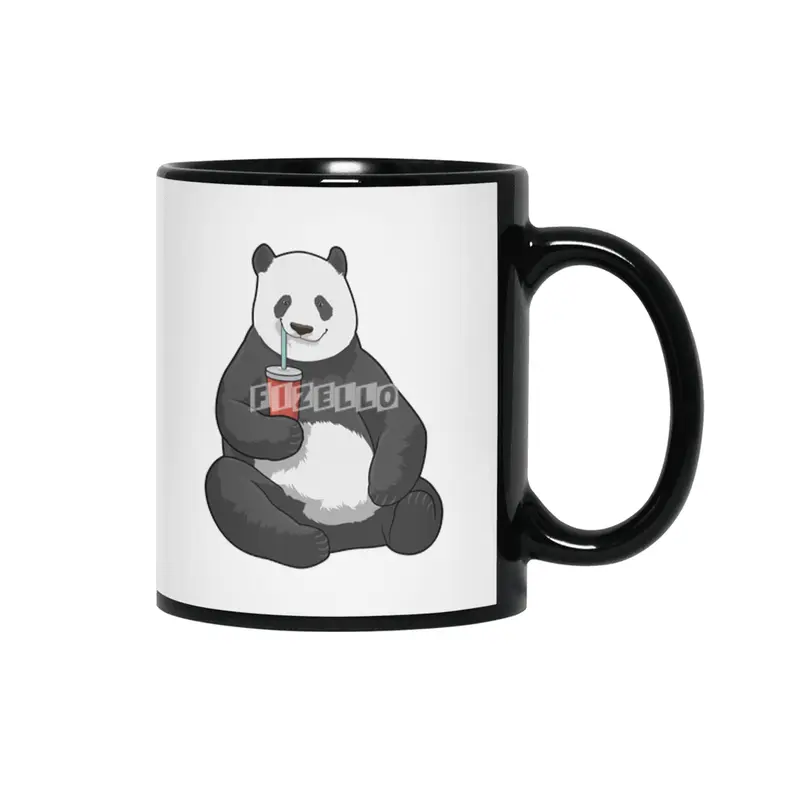 Panda with Drink Siyah Kupa