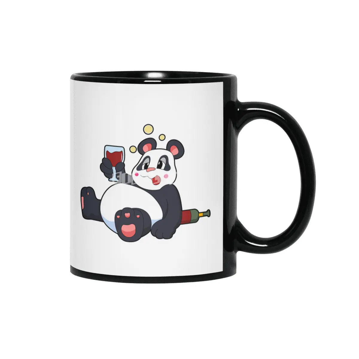 Panda with Glass of Red wine Siyah Kupa