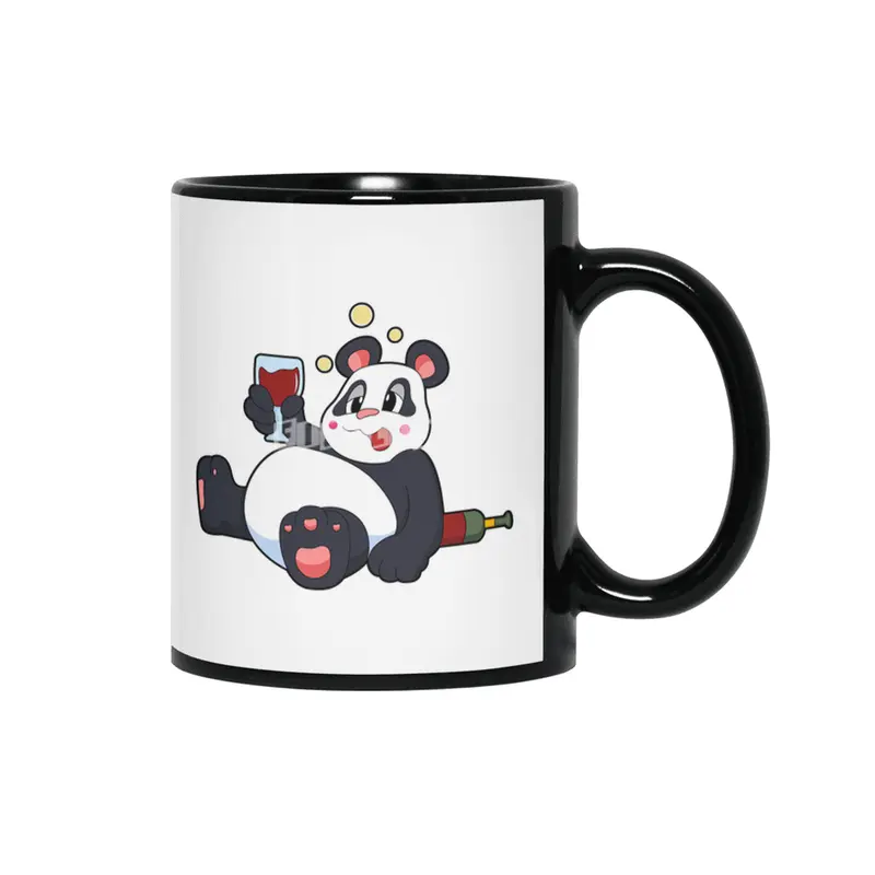 Panda with Glass of Red wine Siyah Kupa
