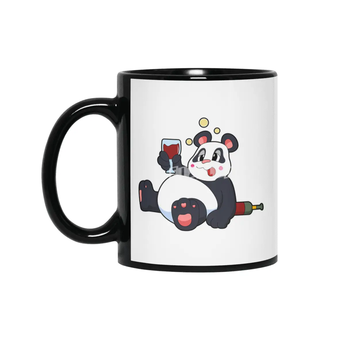 Panda with Glass of Red wine Siyah Kupa