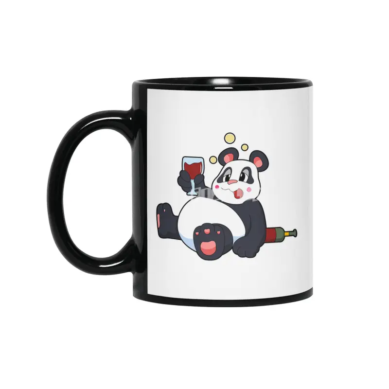 Panda with Glass of Red wine Siyah Kupa