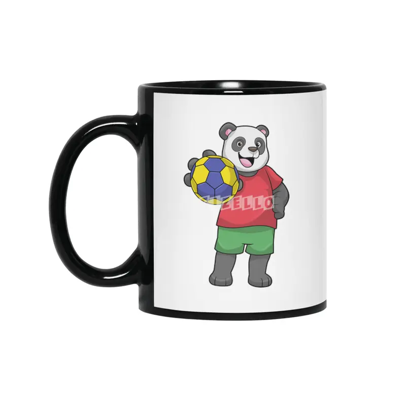 Panda with Handball Sports Siyah Kupa