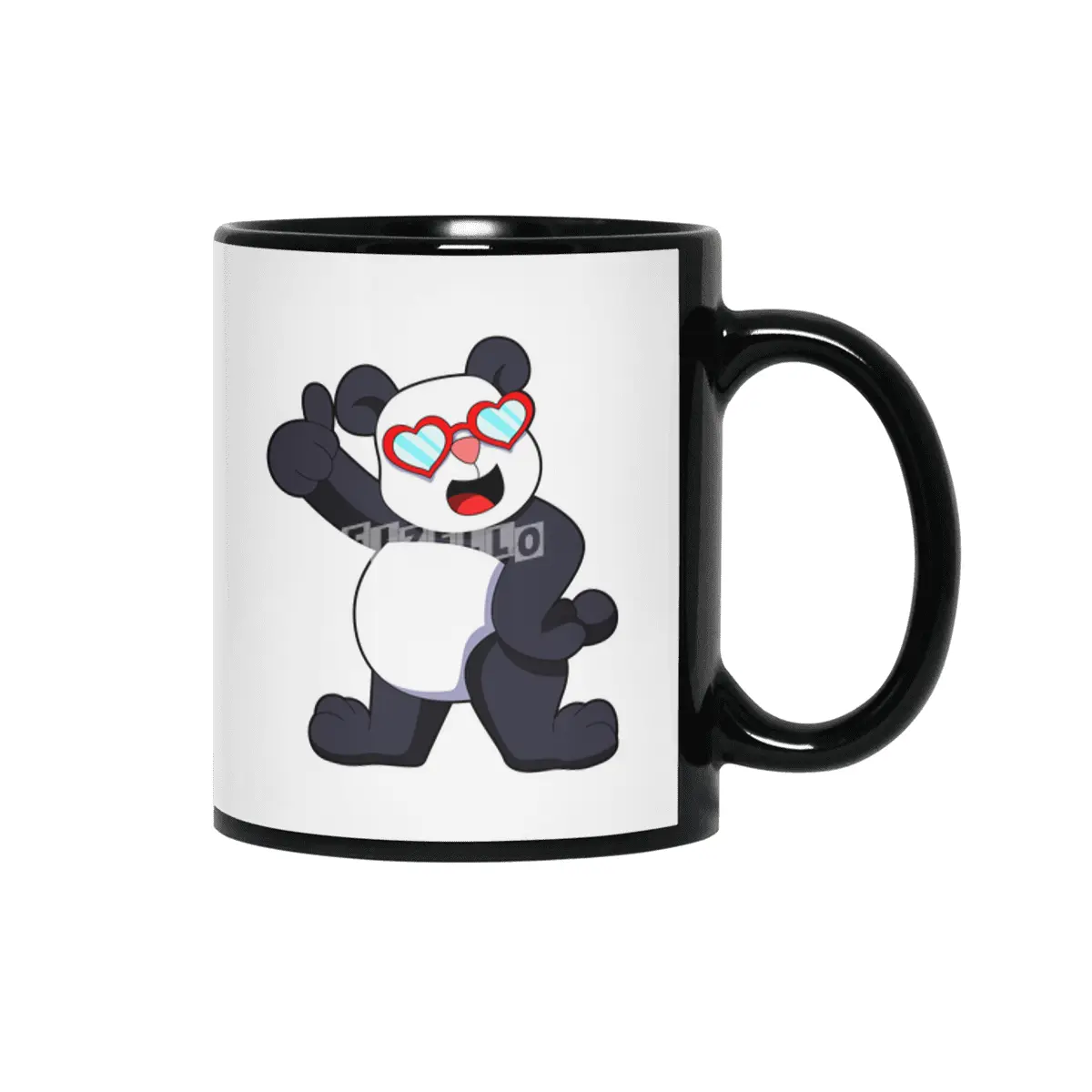 Panda with Heart as Glasses Siyah Kupa