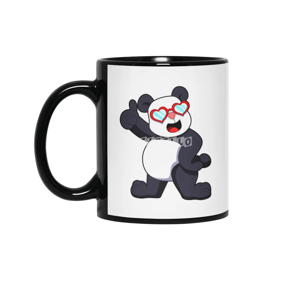 Panda with Heart as Glasses Siyah Kupa