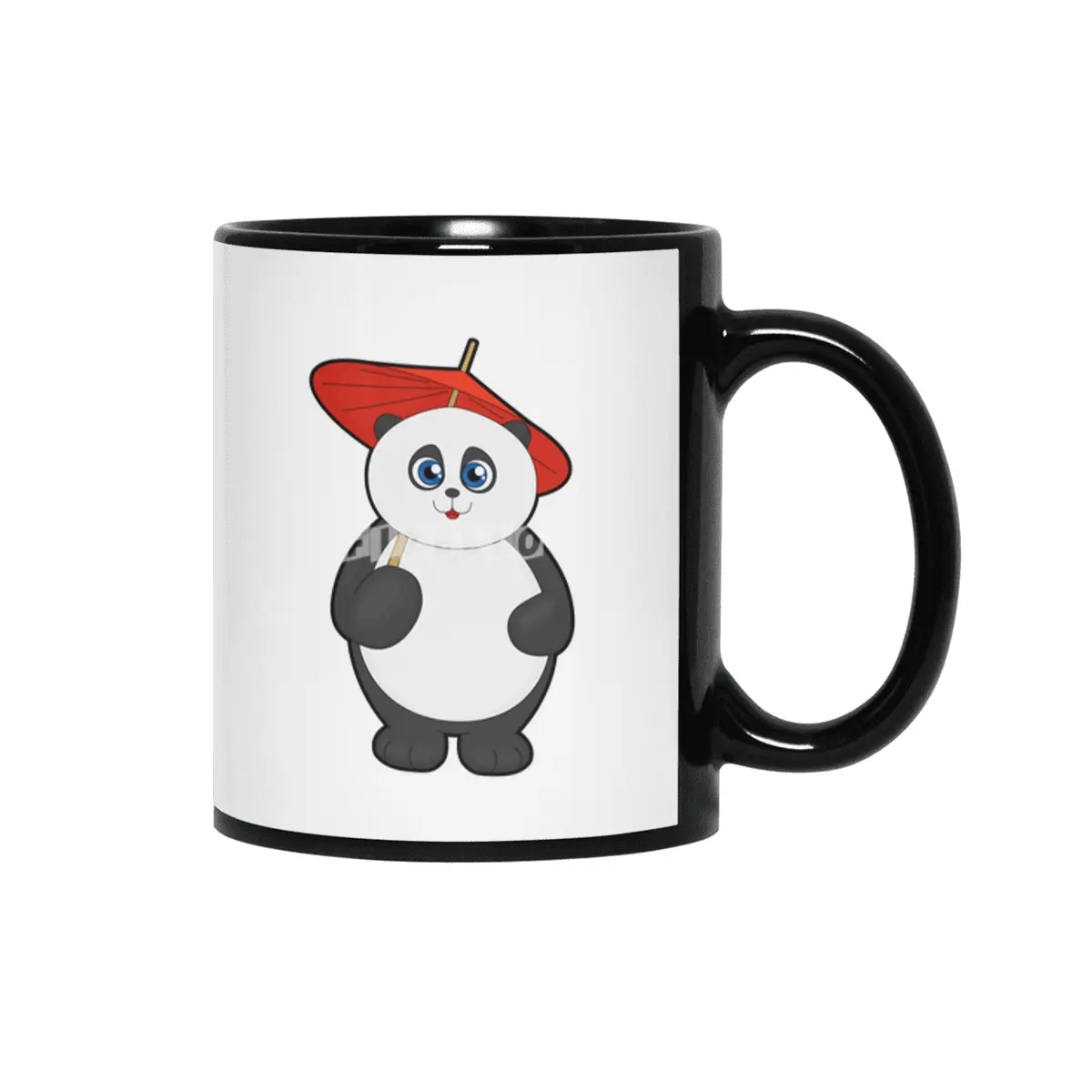 Panda with Umbrella Siyah Kupa