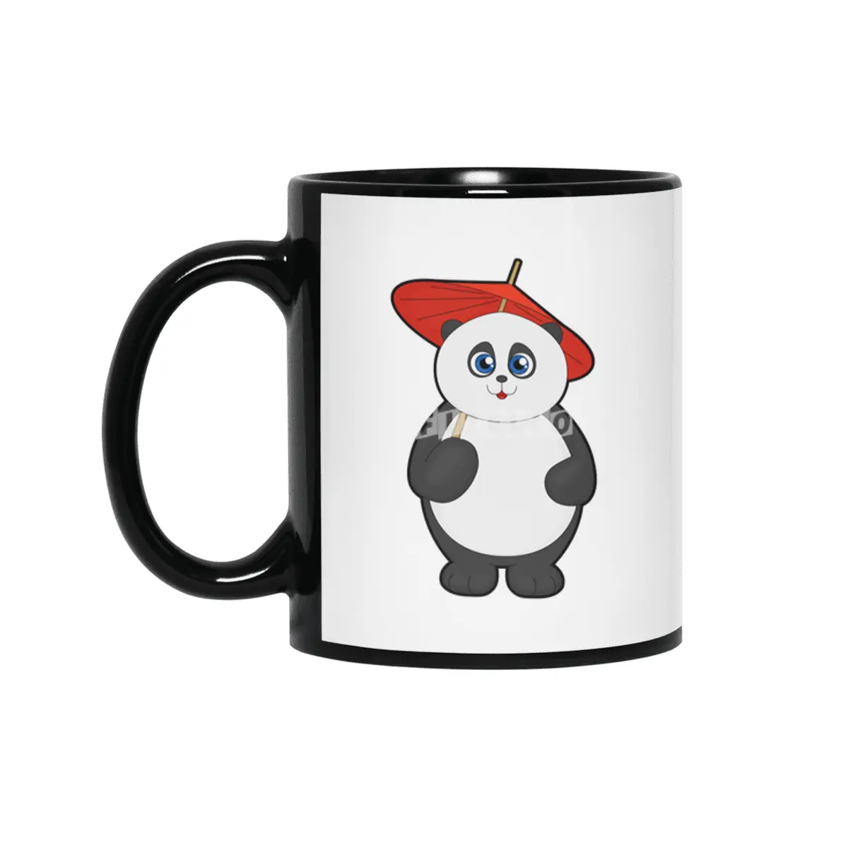 Panda with Umbrella Siyah Kupa