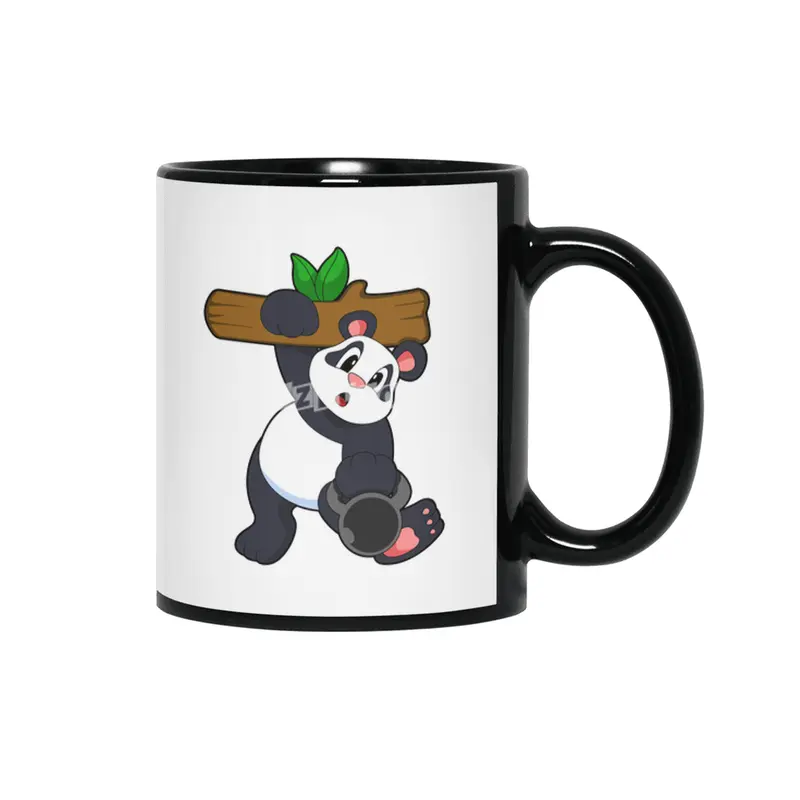 Panda with Wood at Strength training Siyah Kupa