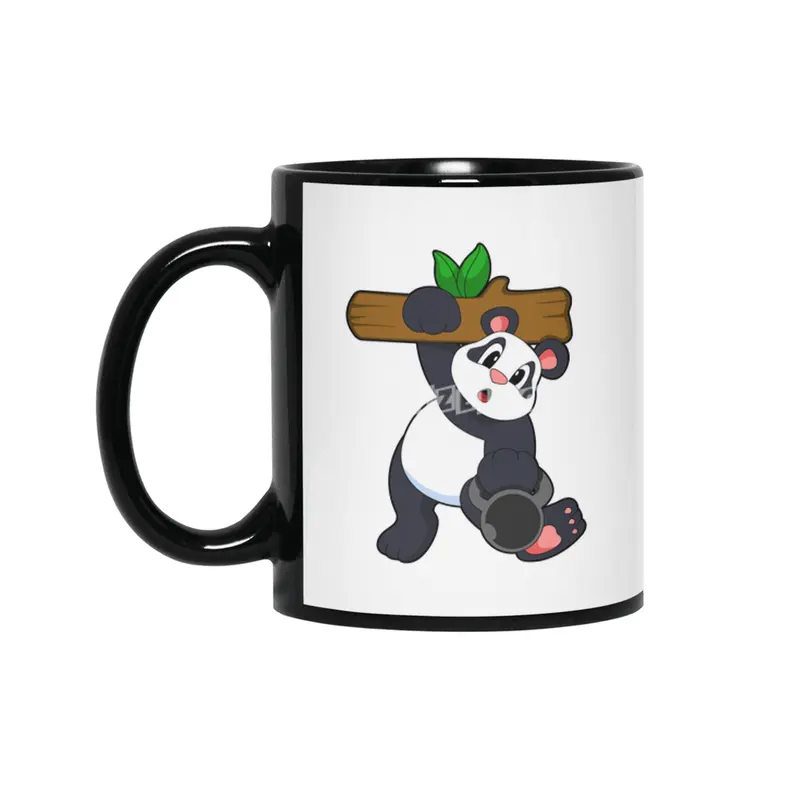 Panda with Wood at Strength training Siyah Kupa