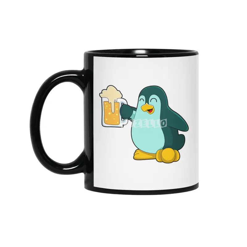 Penguin with Glass of Beer Siyah Kupa