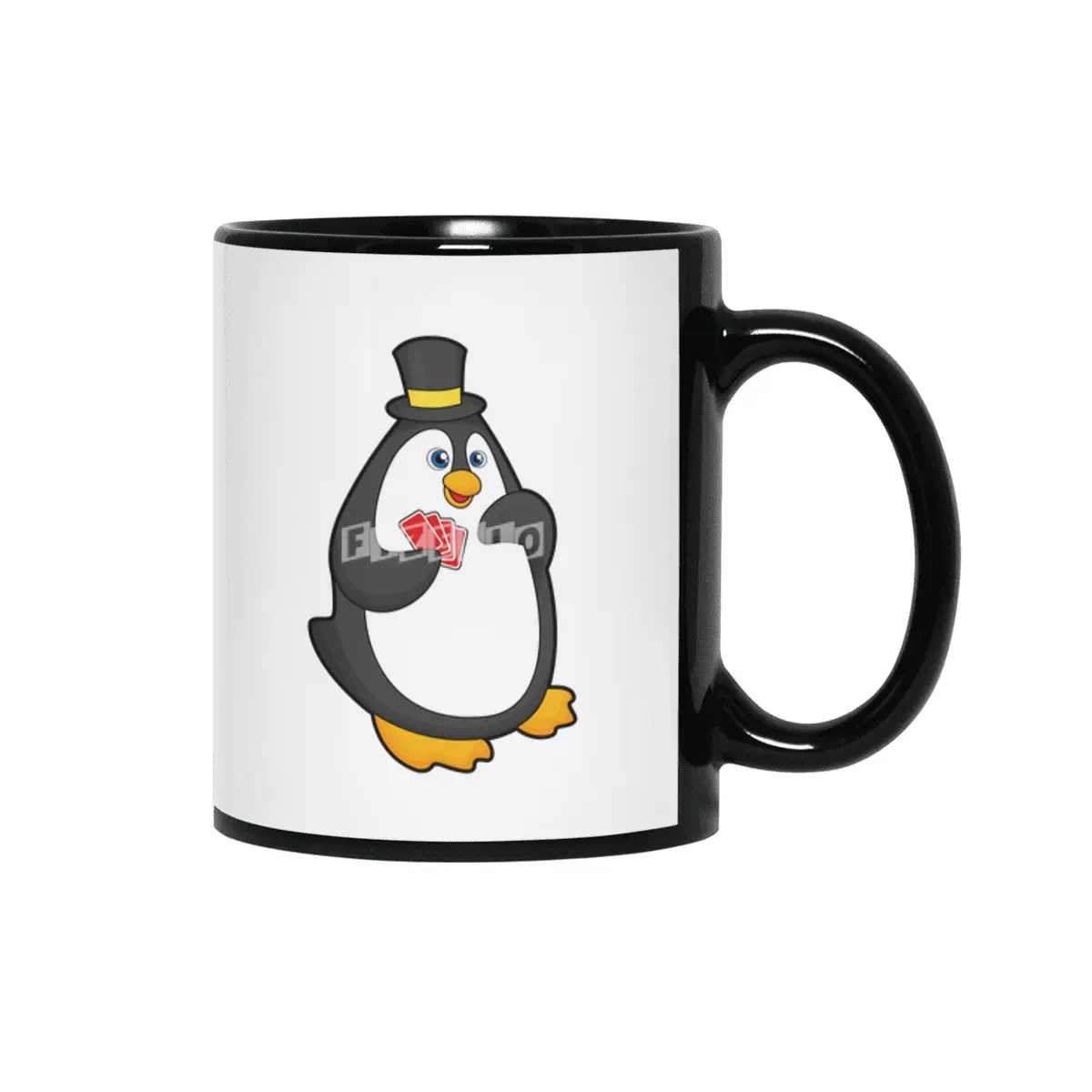 Penguin with Hat at Poker with Poker cards Siyah Kupa