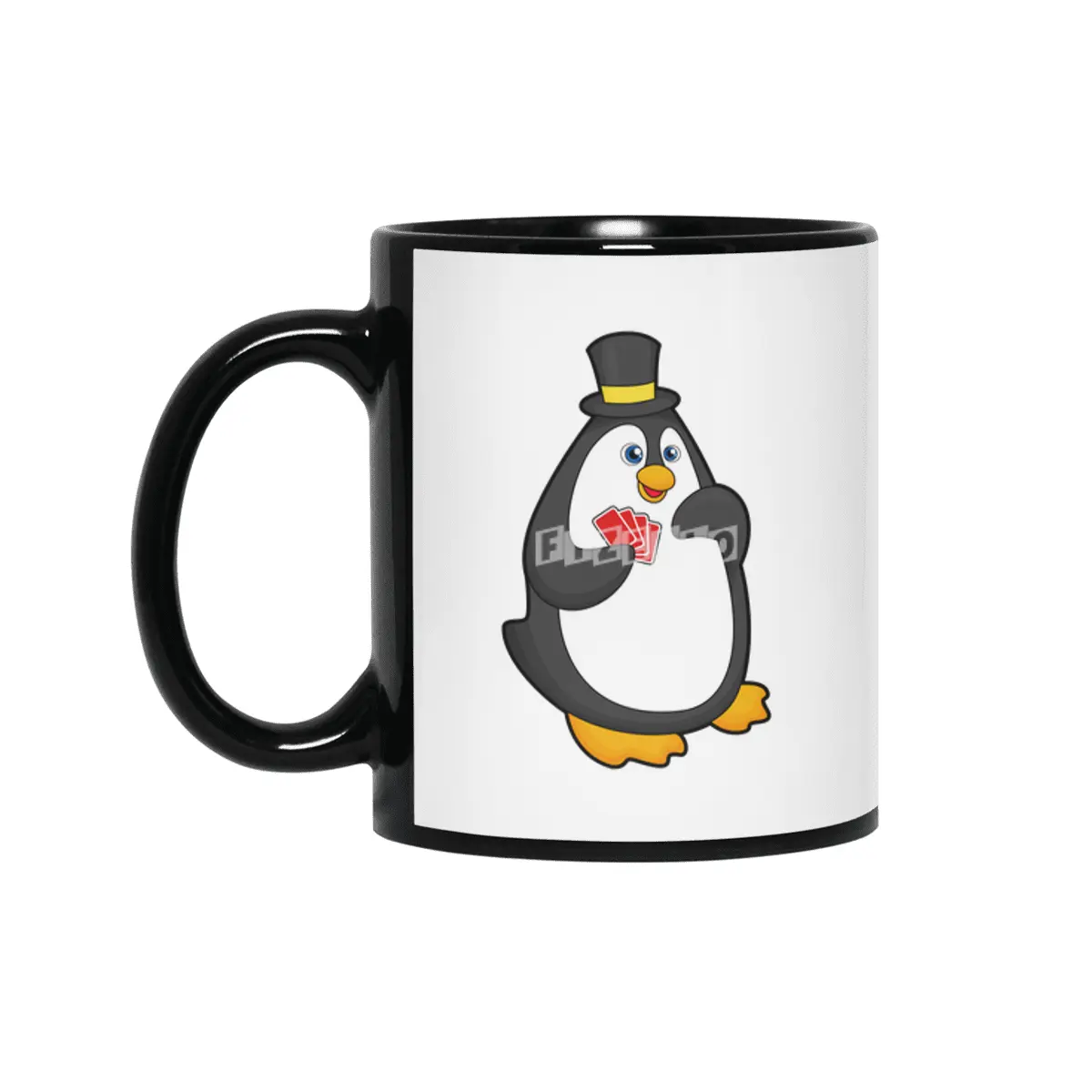 Penguin with Hat at Poker with Poker cards Siyah Kupa