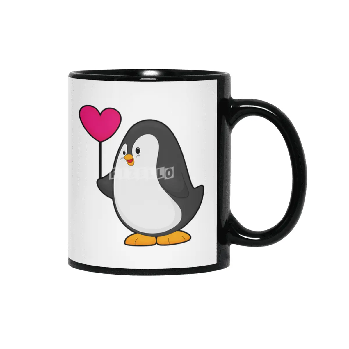 Penguin with Heart Balloon Siyah Kupa