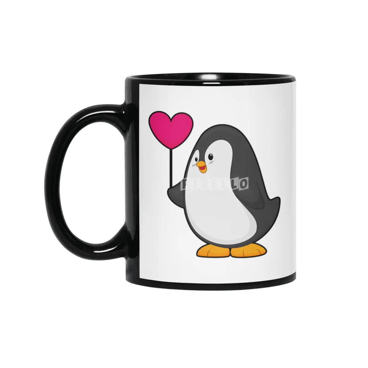 Penguin with Heart Balloon Siyah Kupa