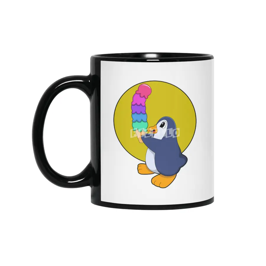 Penguin with Ice cream Siyah Kupa